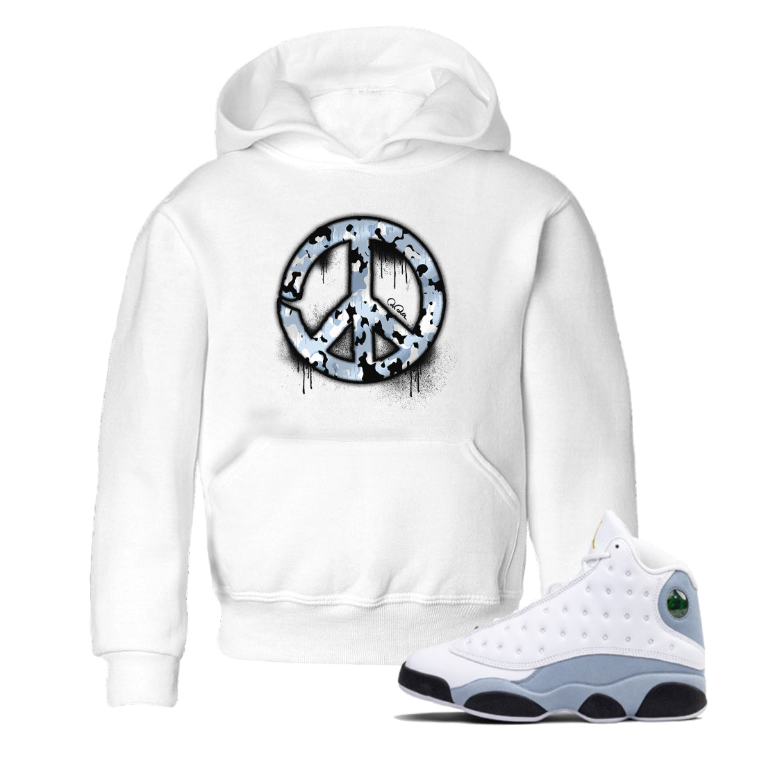 Peace Sign snkmatch Tees Kids - Air Jordan 13 Blue Grey