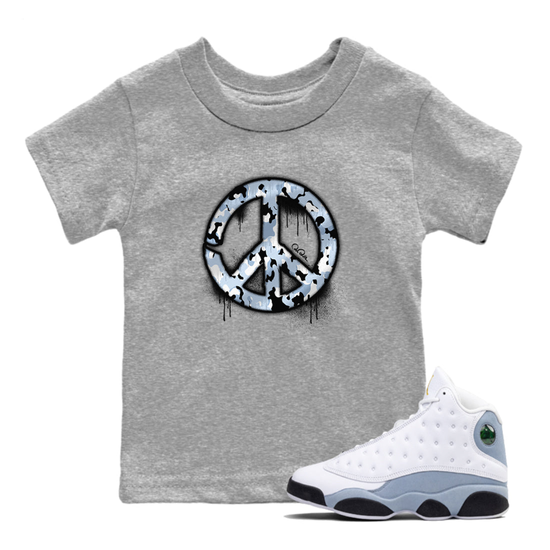 Peace Sign snkmatch Tees Kids - Air Jordan 13 Blue Grey