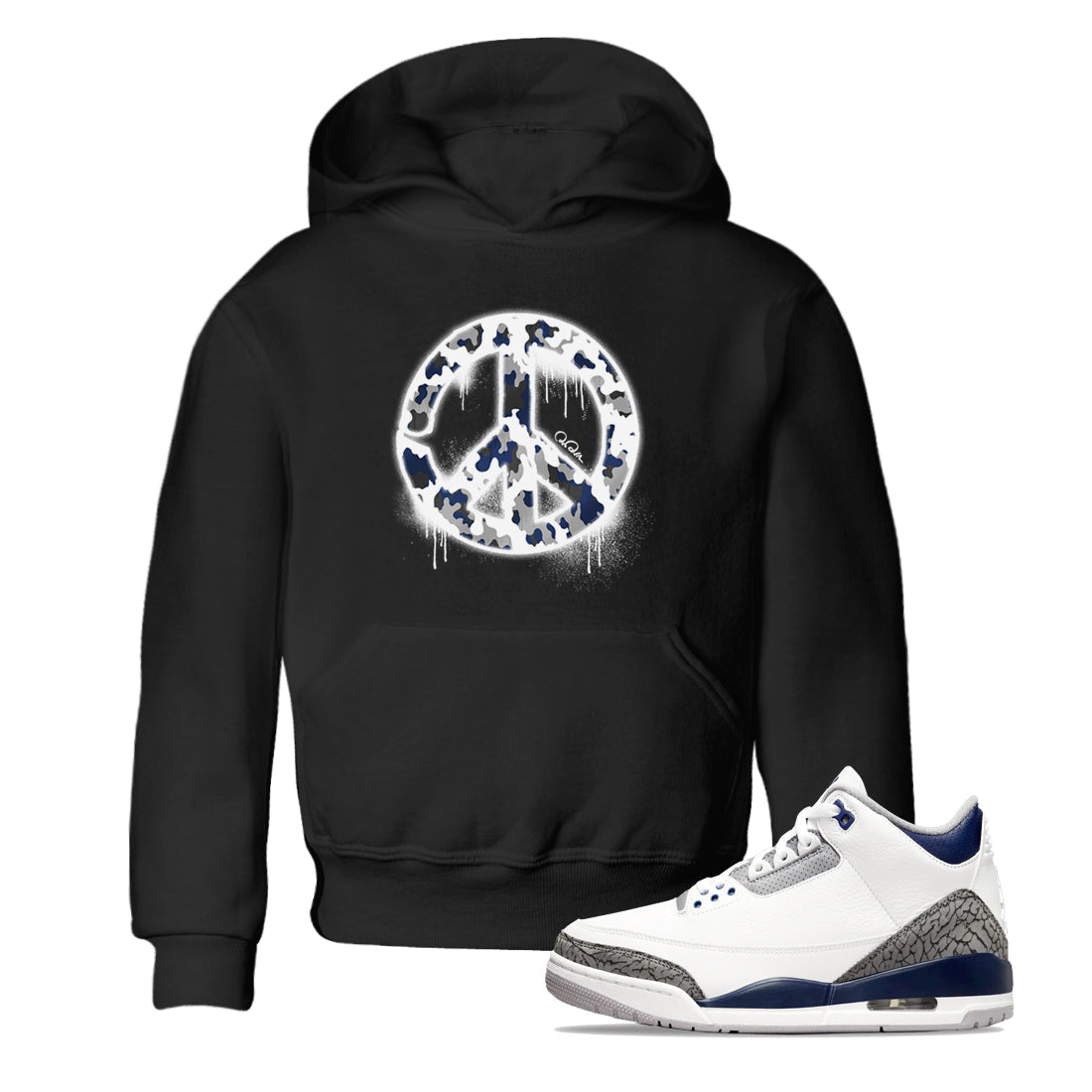 Peace Sign snkmatch Tees Kids - Air Jordan 3 Midnight Navy 2023