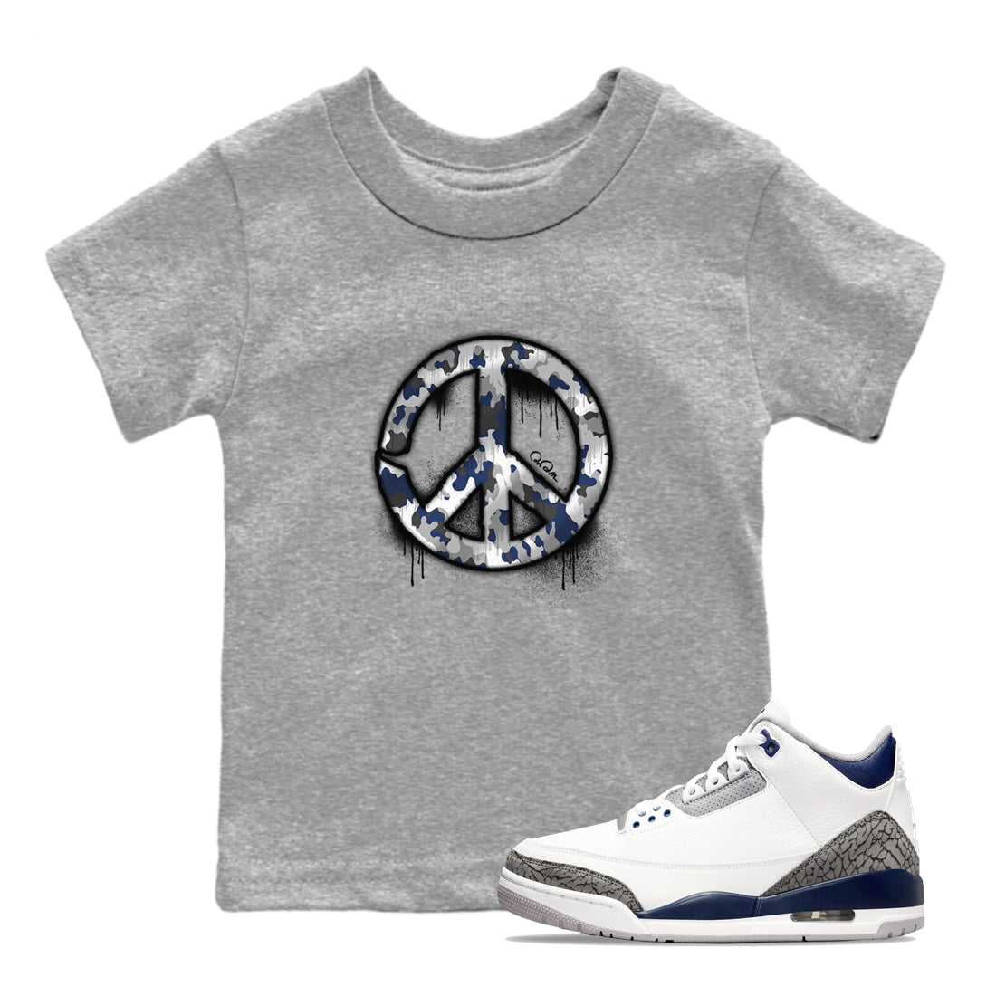 Peace Sign snkmatch Tees Kids - Air Jordan 3 Midnight Navy 2023