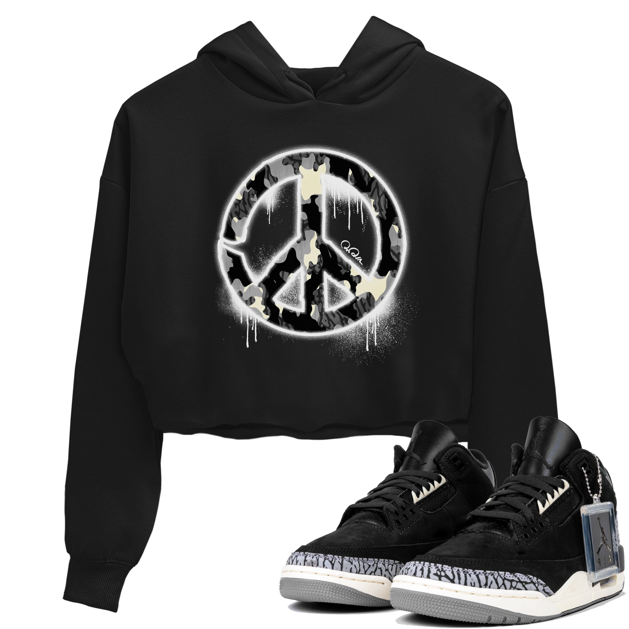 Peace Sign snkmatch Women's Top - Air Jordan 3 Off Noir