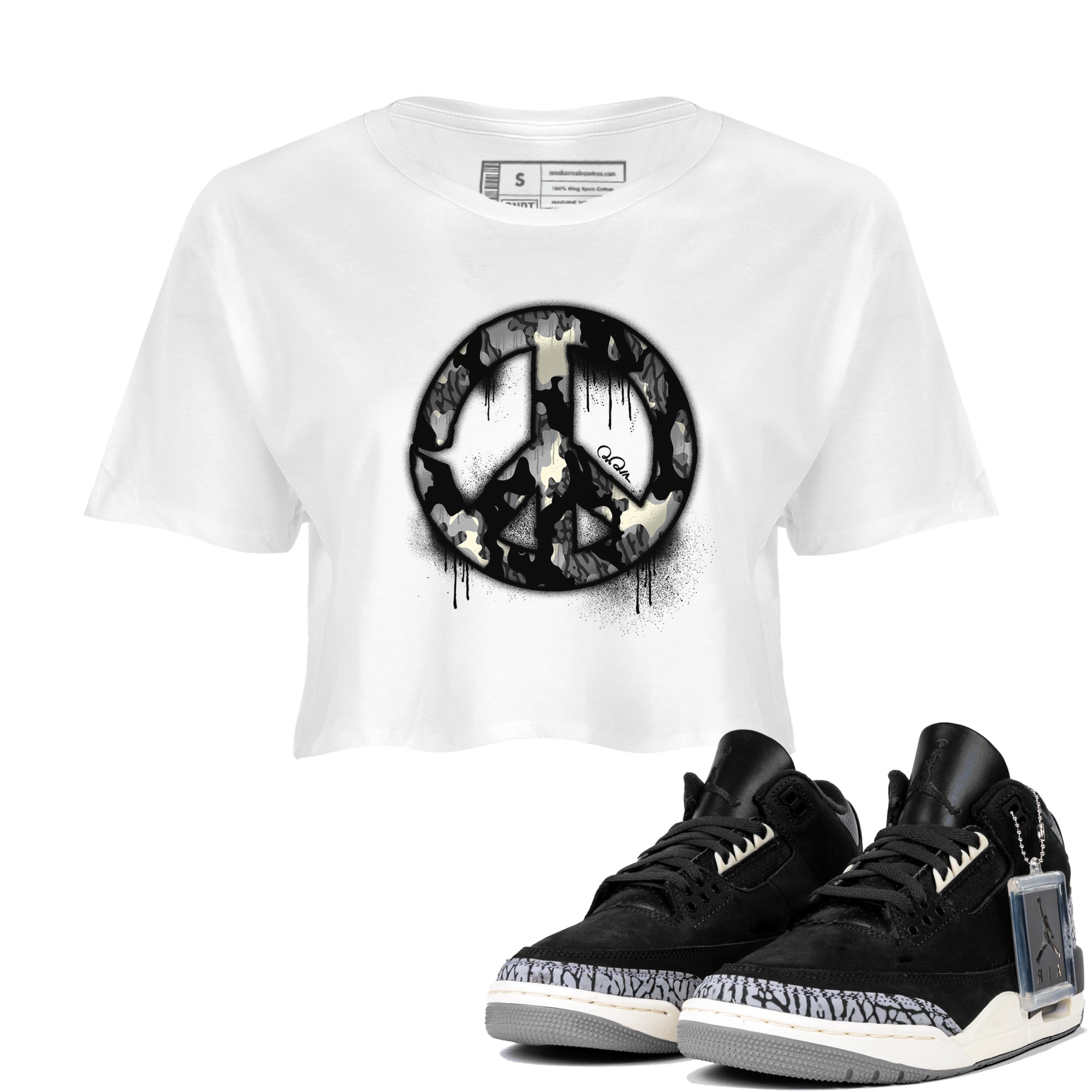Peace Sign snkmatch Women's Top - Air Jordan 3 Off Noir