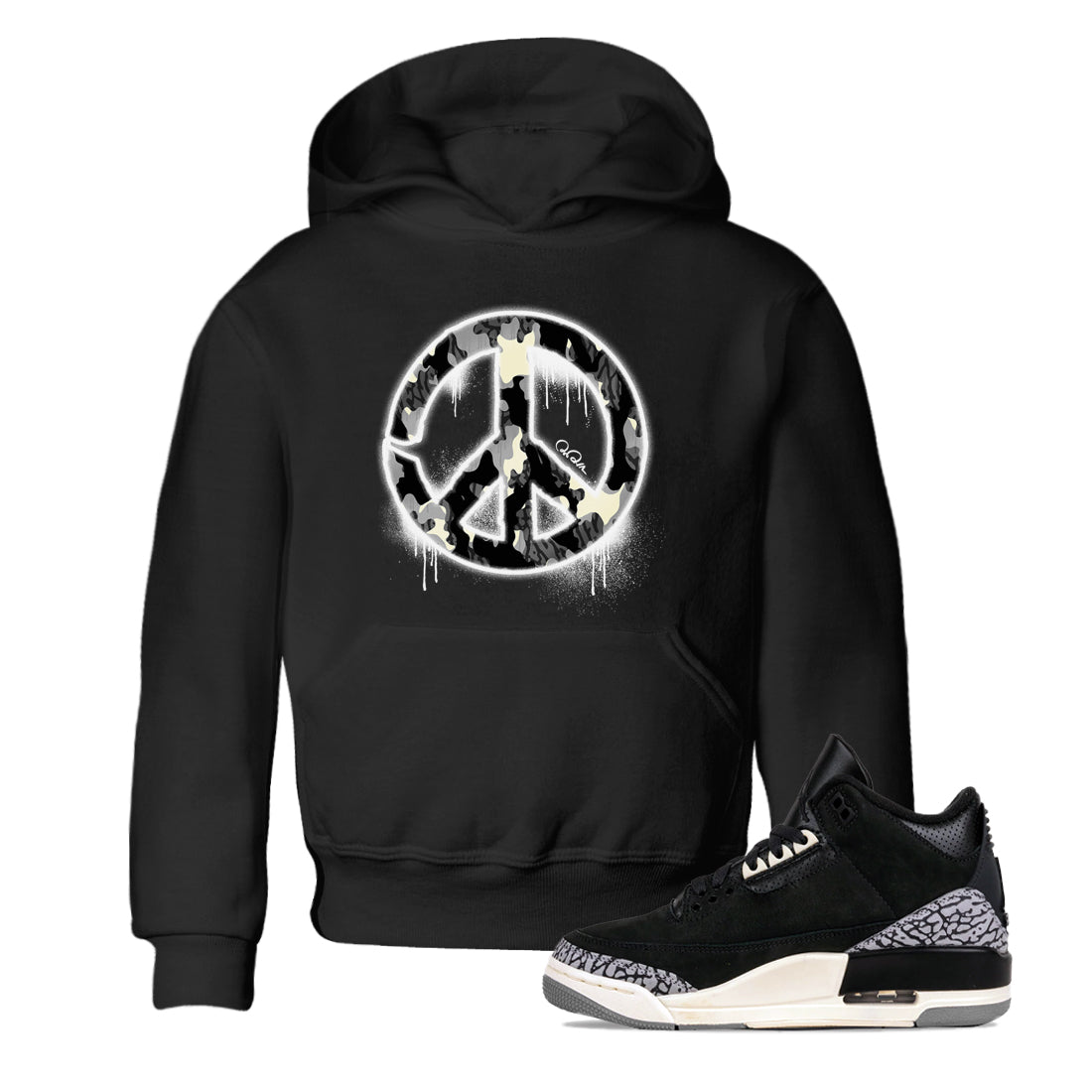 Peace Sign snkmatch Tee Kids - Air Jordan 3 Off Noir