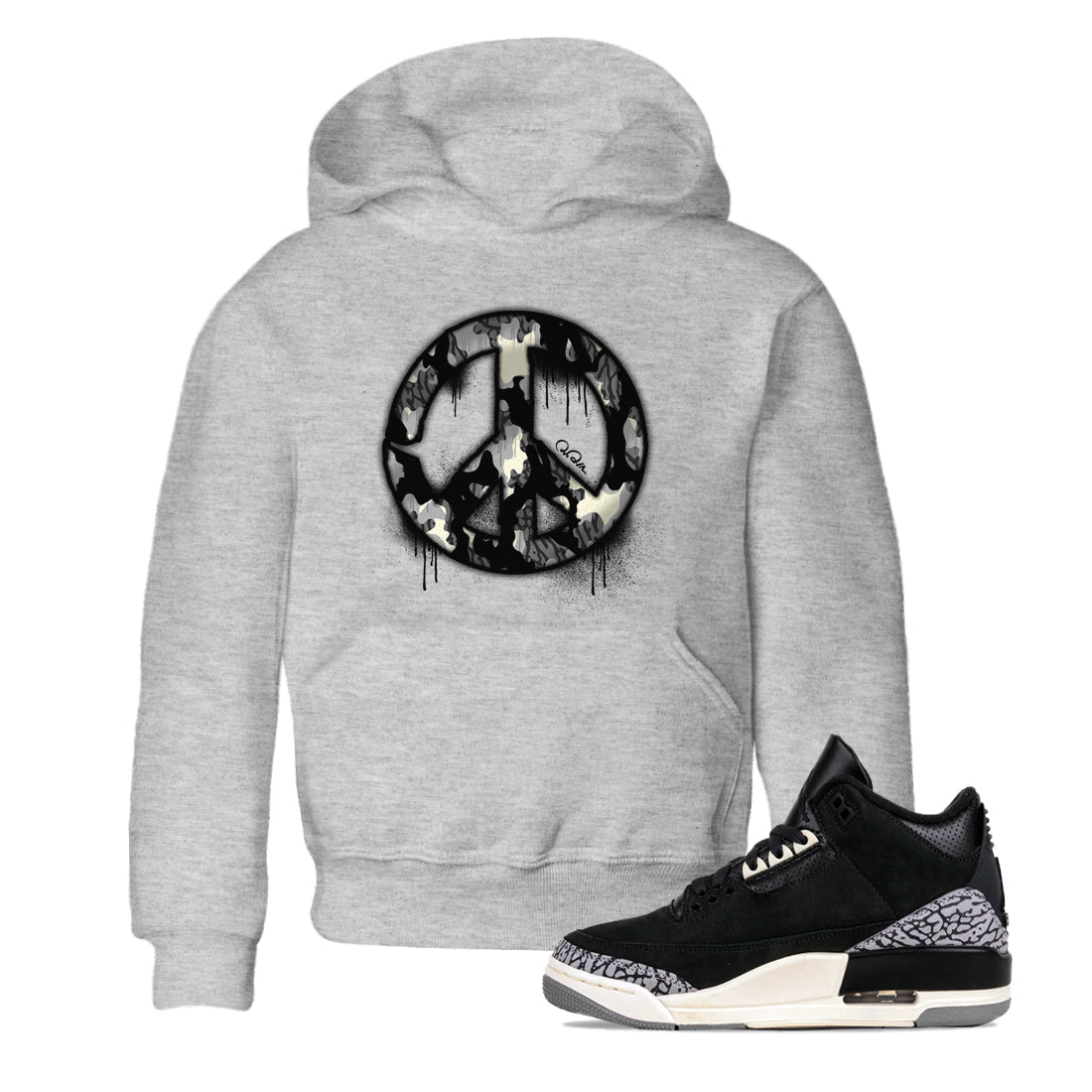 Peace Sign snkmatch Tee Kids - Air Jordan 3 Off Noir