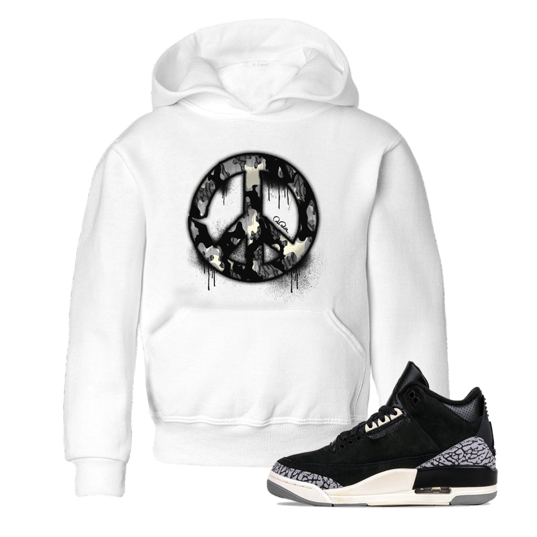 Peace Sign snkmatch Tee Kids - Air Jordan 3 Off Noir