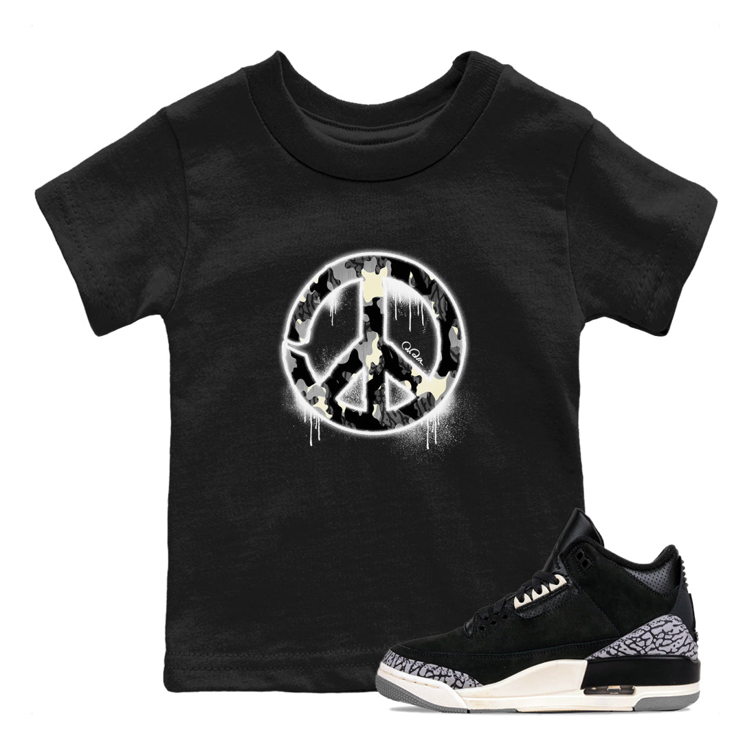 Peace Sign snkmatch Tee Kids - Air Jordan 3 Off Noir