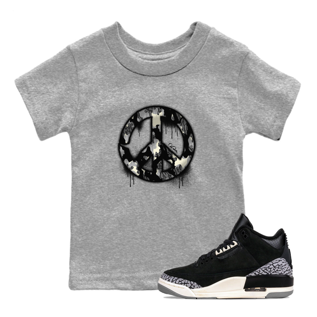 Peace Sign snkmatch Tee Kids - Air Jordan 3 Off Noir