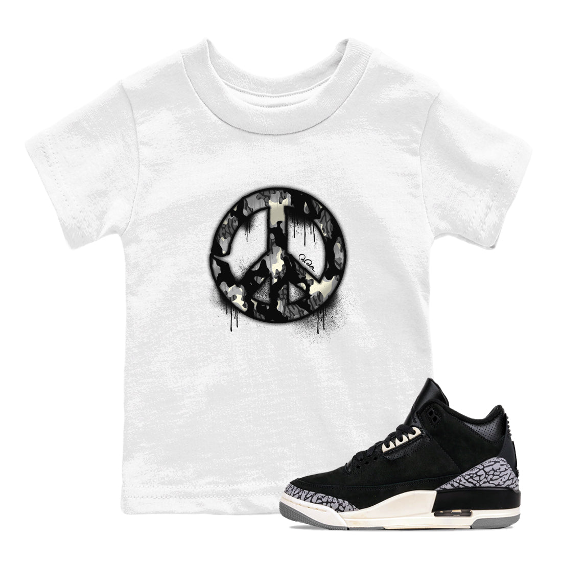 Peace Sign snkmatch Tee Kids - Air Jordan 3 Off Noir