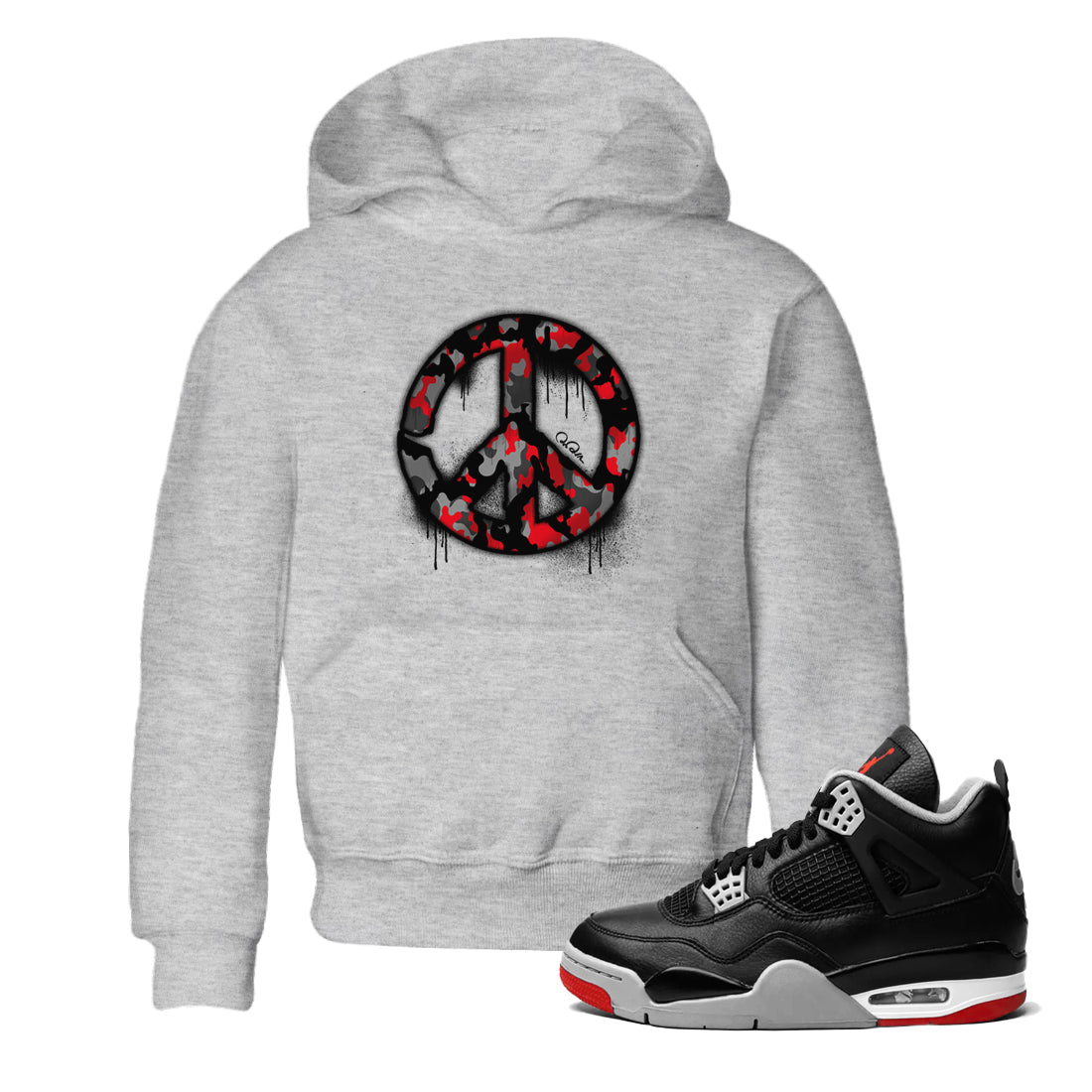Peace Sign snkmatch Tee Kids - Air Jordan 4 Bred Reimagined