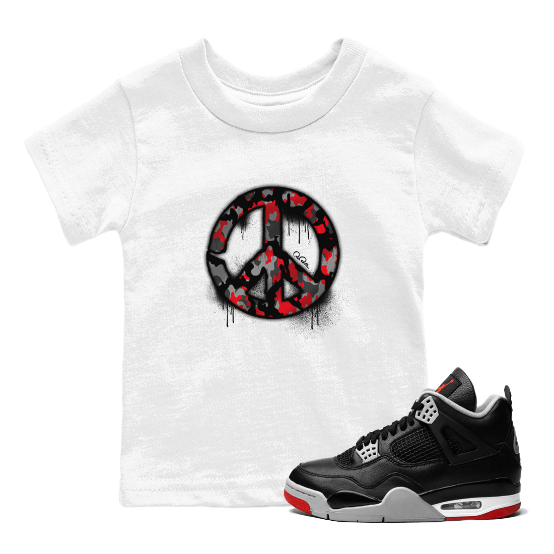 Peace Sign snkmatch Tee Kids - Air Jordan 4 Bred Reimagined