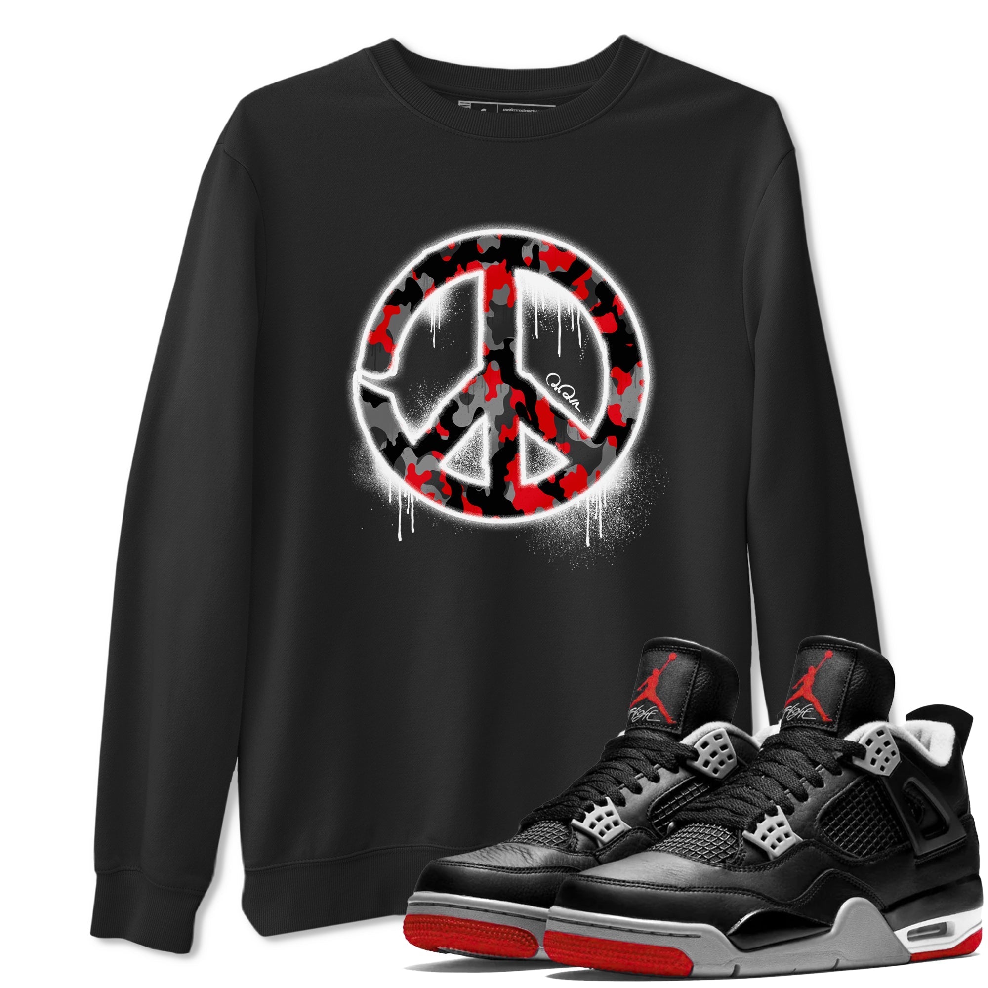 Peace Sign snkmatch Tee - Air Jordan 4 Bred Reimagined