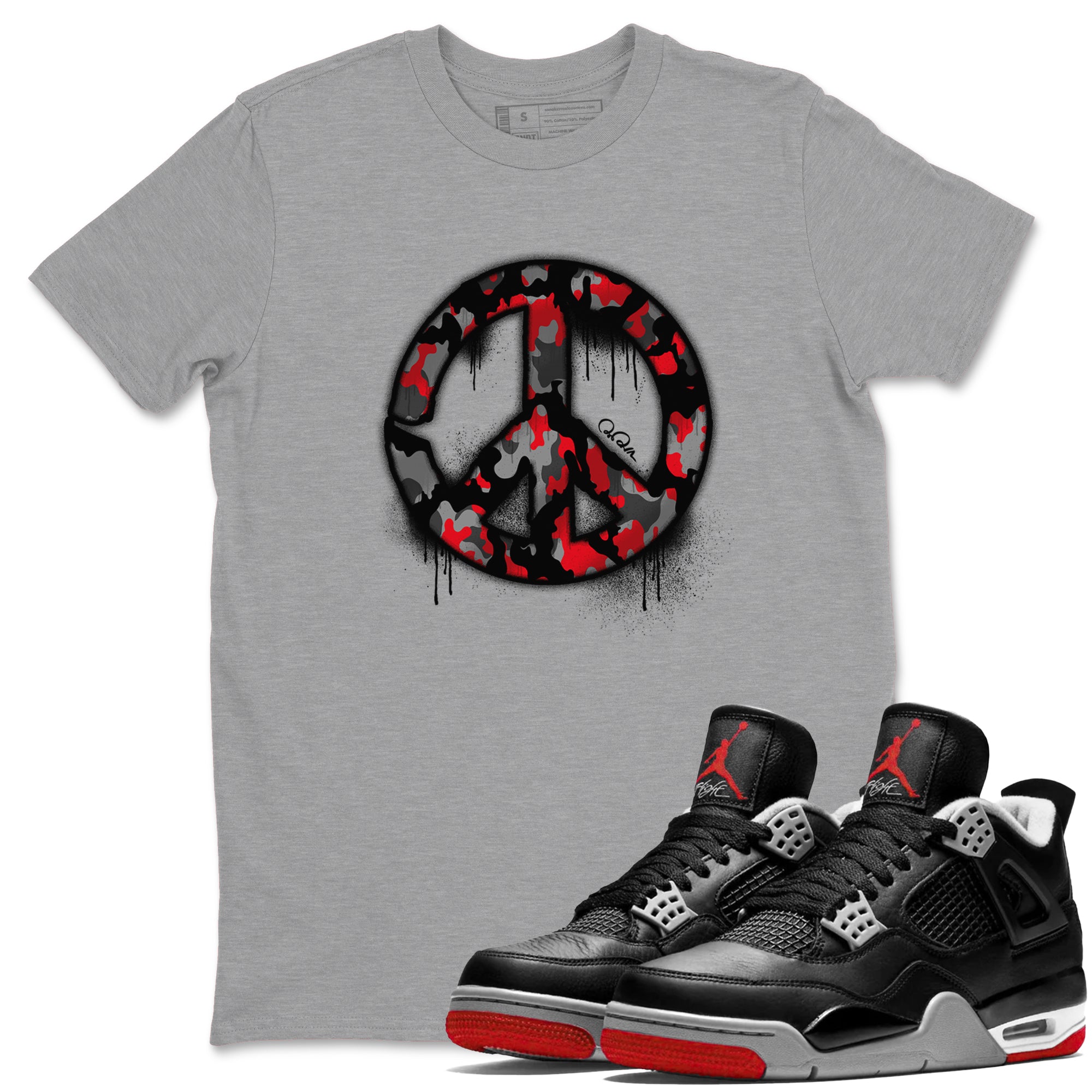 Peace Sign snkmatch Tee - Air Jordan 4 Bred Reimagined