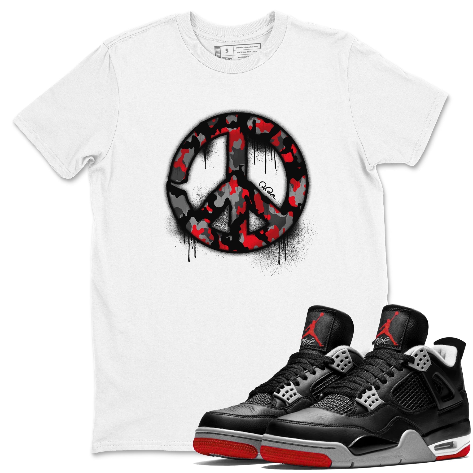 Peace Sign snkmatch Tee - Air Jordan 4 Bred Reimagined