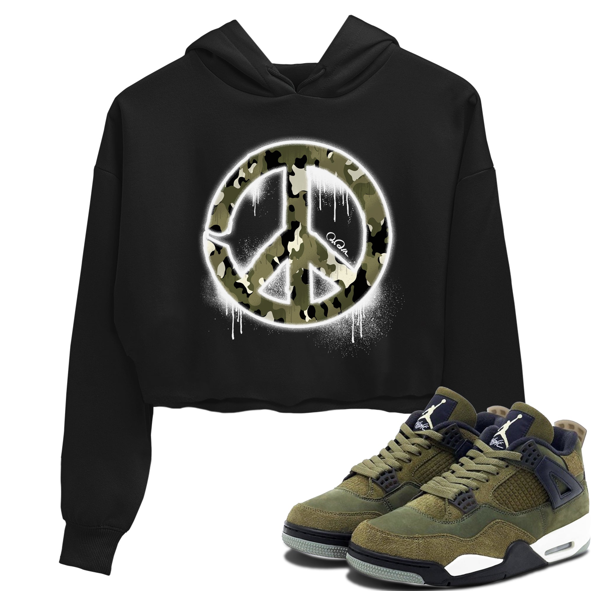 Peace Sign snkmatch Women's Top - Air Jordan 4 Medium Olive