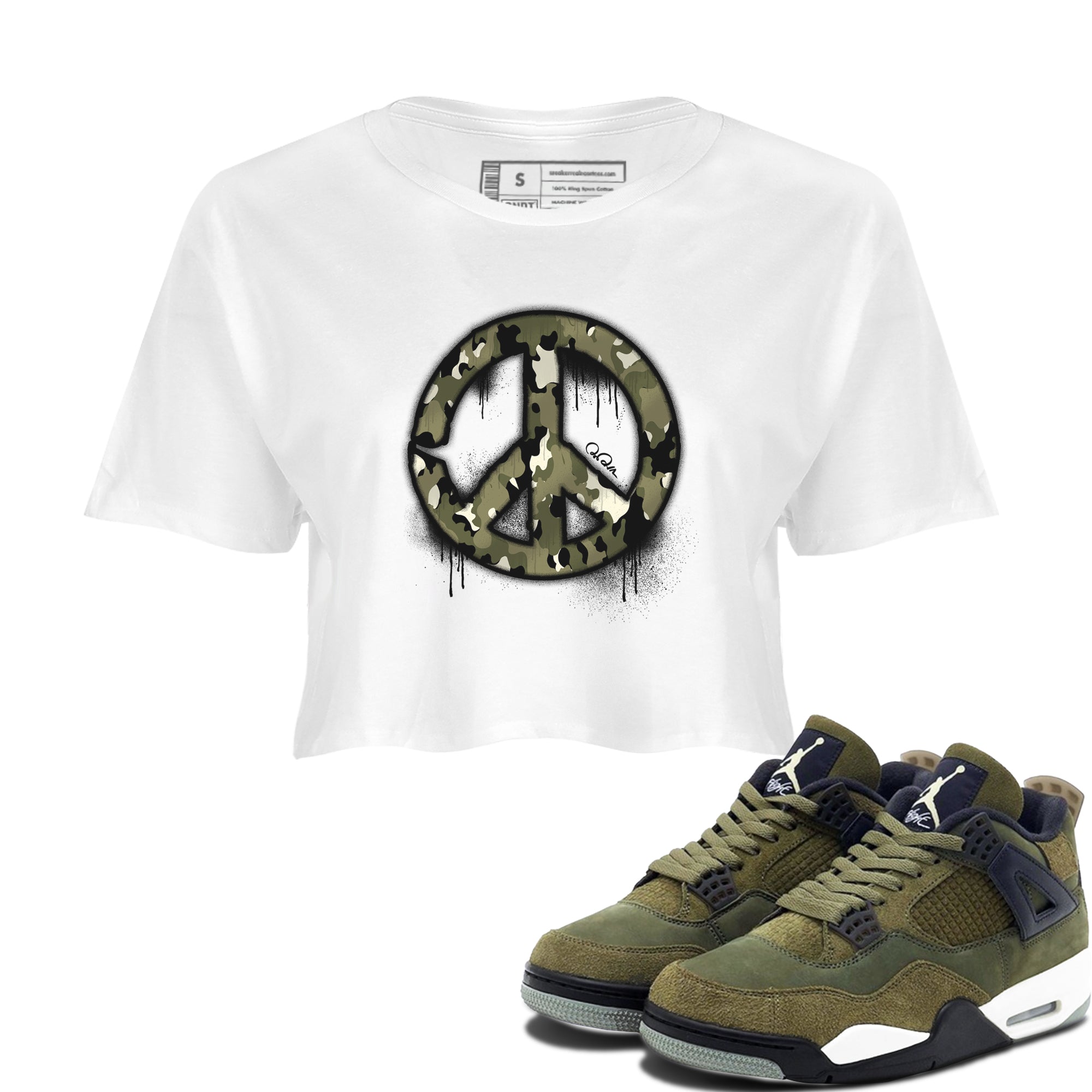 Peace Sign snkmatch Women's Top - Air Jordan 4 Medium Olive