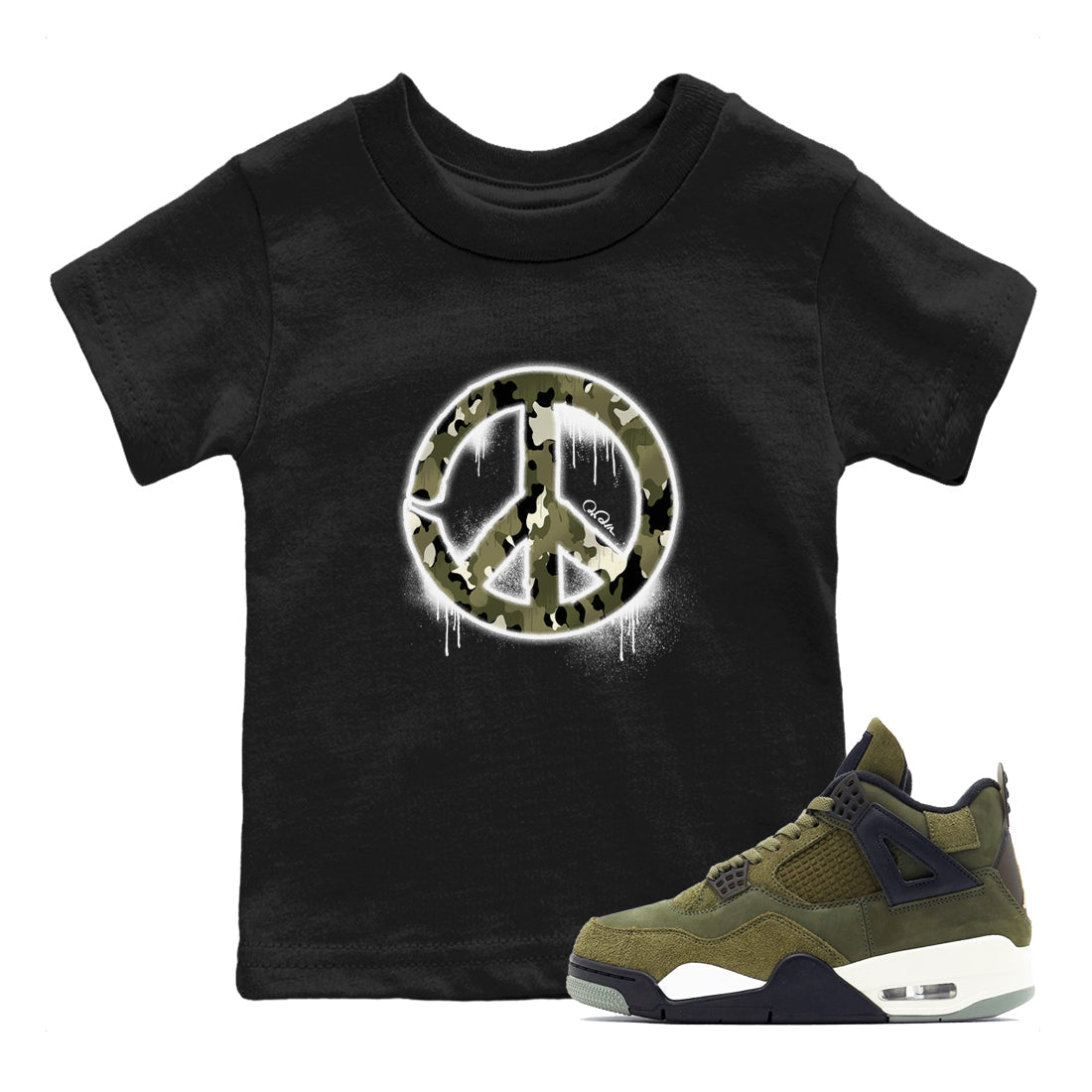 Peace Sign snkmatch Tee Kids - Air Jordan 4 Medium Olive