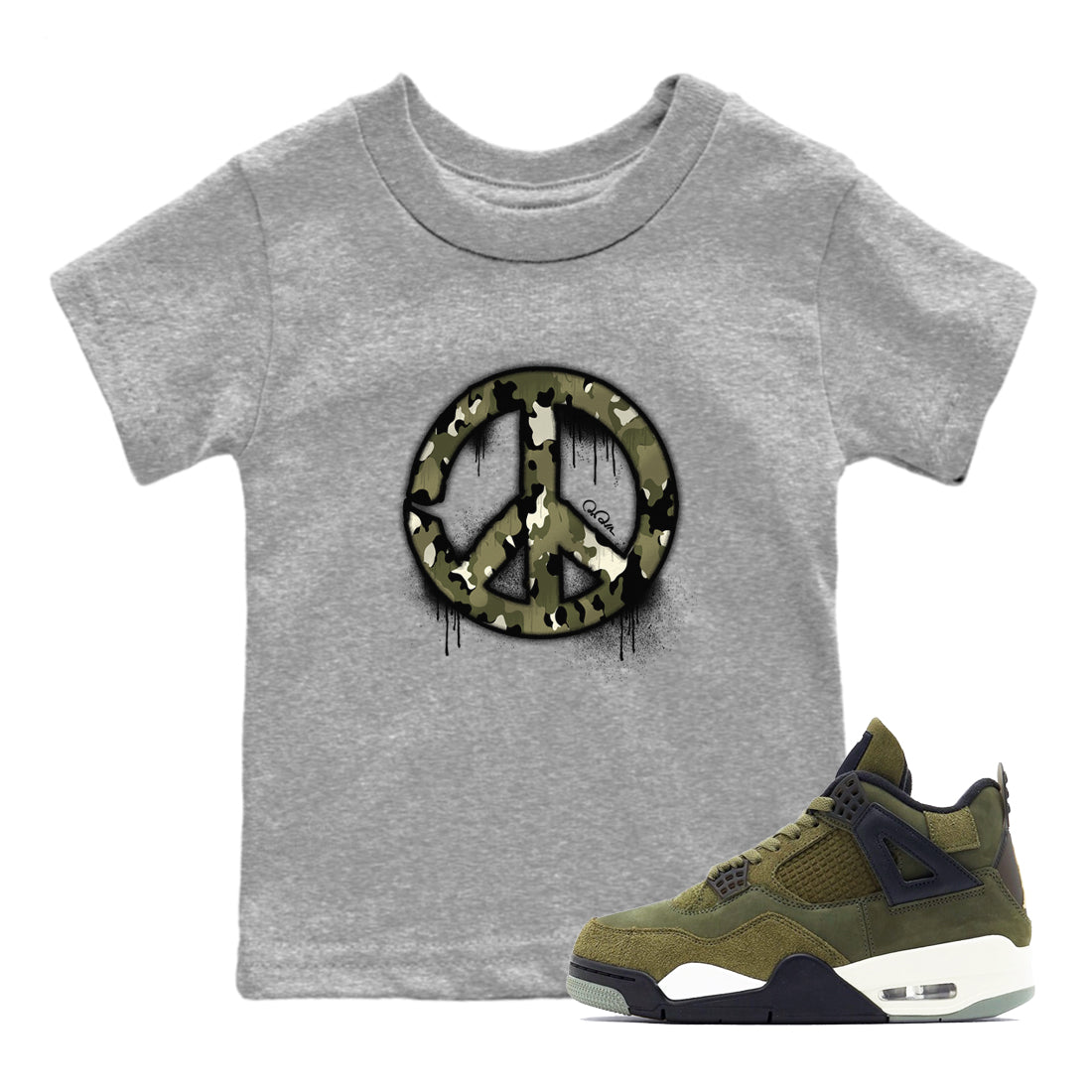 Peace Sign snkmatch Tee Kids - Air Jordan 4 Medium Olive