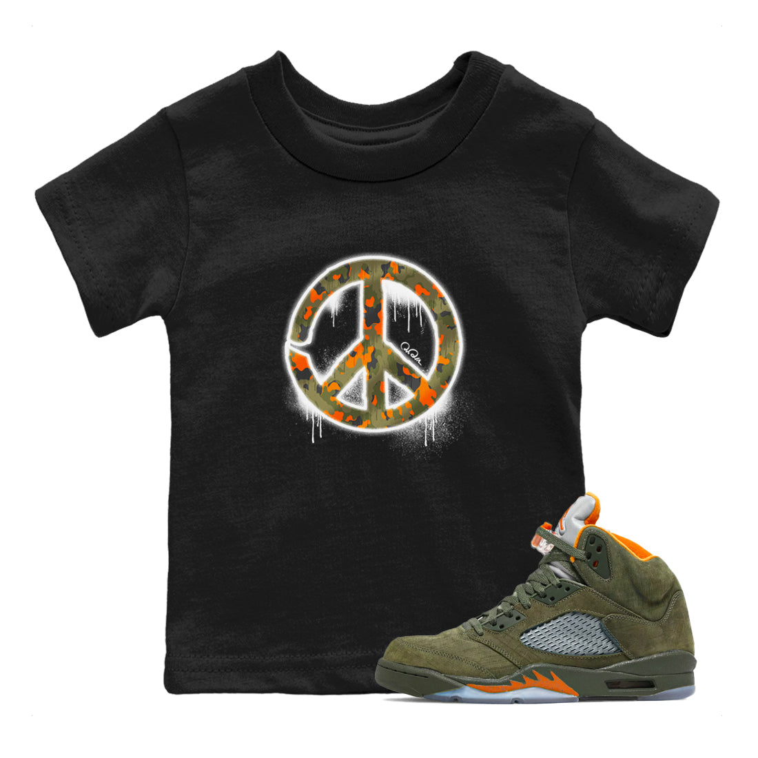Peace Sign snkmatch Tees Kids - Air Jordan 5 Olive