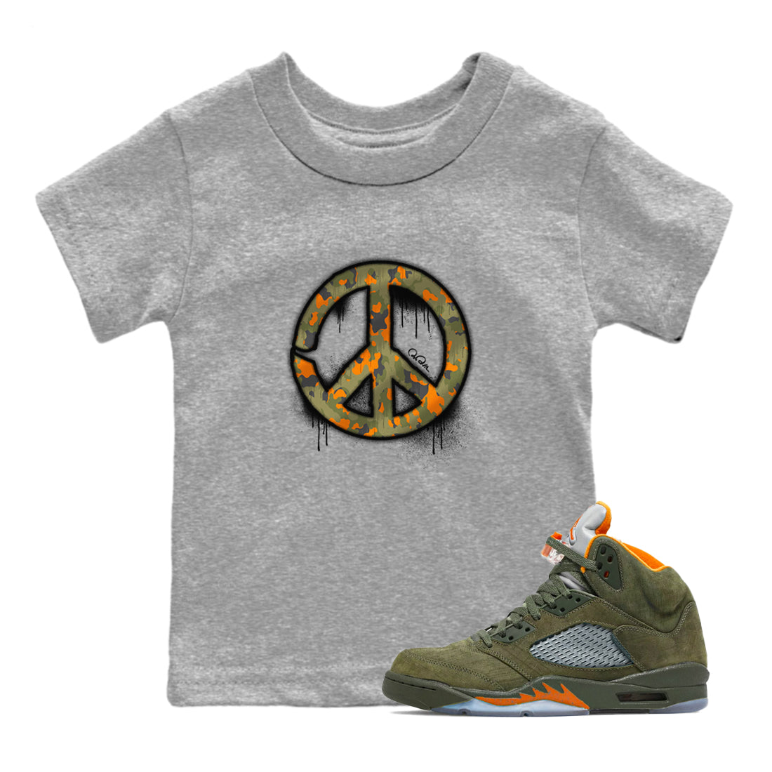 Peace Sign snkmatch Tees Kids - Air Jordan 5 Olive