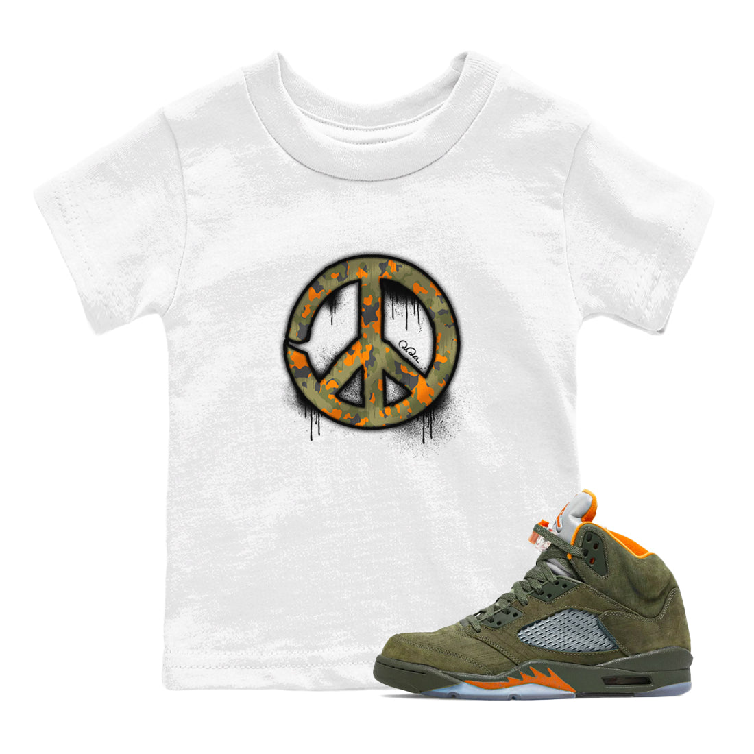 Peace Sign snkmatch Tees Kids - Air Jordan 5 Olive