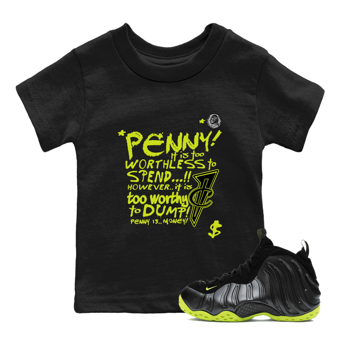 Penny Is snkmatch Tees Kids - Air Foamposite One Black Volt