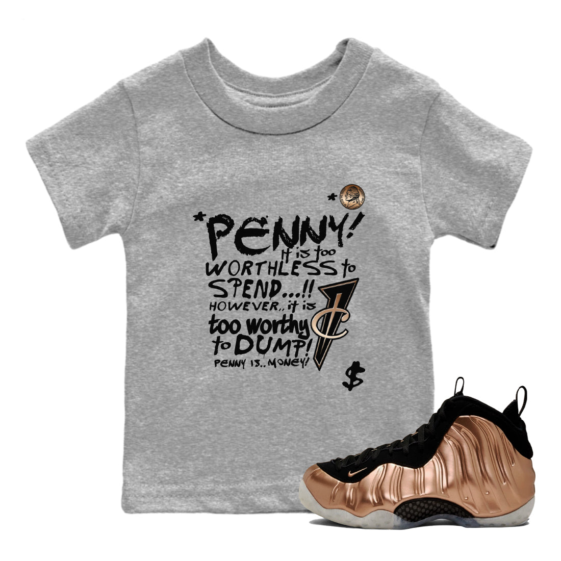 Penny Is snkmatch Tees Kids - Air Foamposite One Metallic Copper