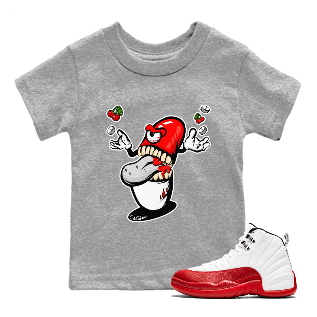 Pill Monster Kids Tops - Air Jordan 12 Cherry
