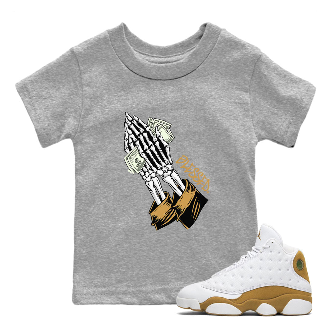 Praying Skeleton snkmatch Tee Kids - Air Jordan 13 Wheat