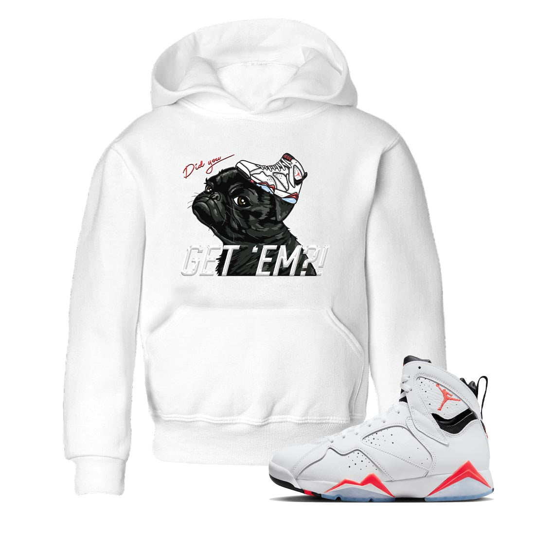 Pug Get Em snkmatch Tee Kids - Air Jordan 7 White Infrared