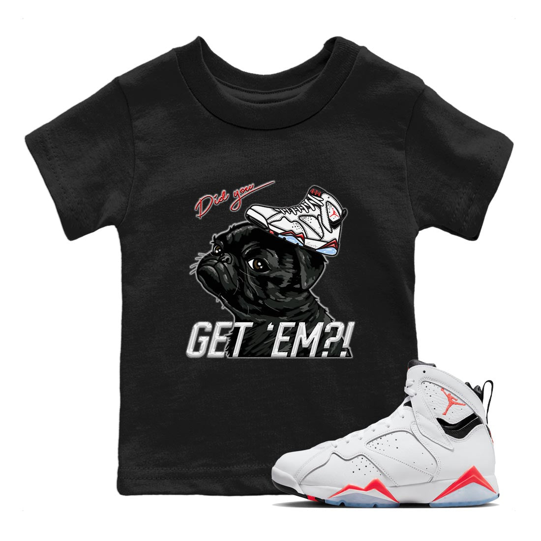 Pug Get Em snkmatch Tee Kids - Air Jordan 7 White Infrared