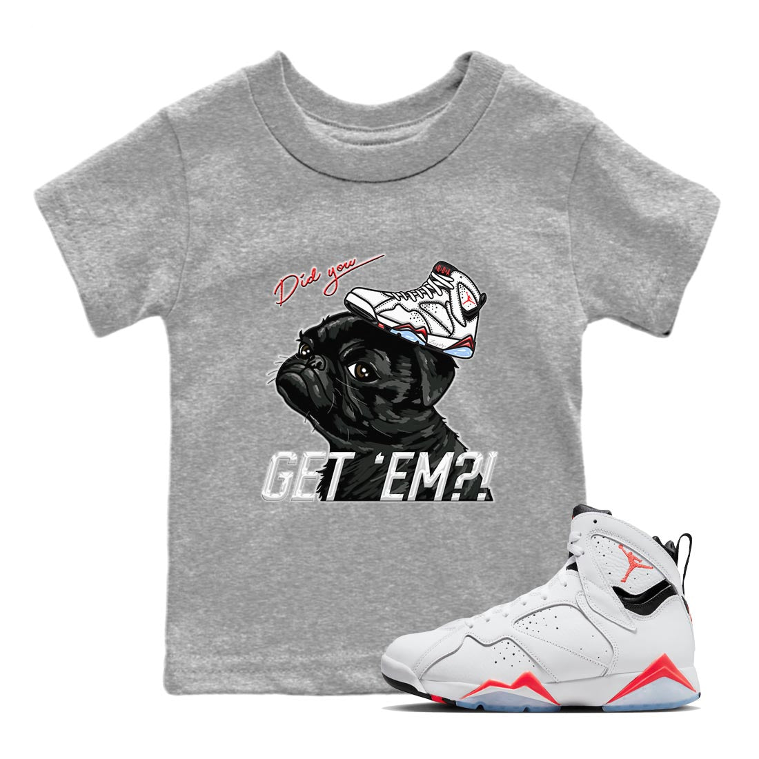 Pug Get Em snkmatch Tee Kids - Air Jordan 7 White Infrared