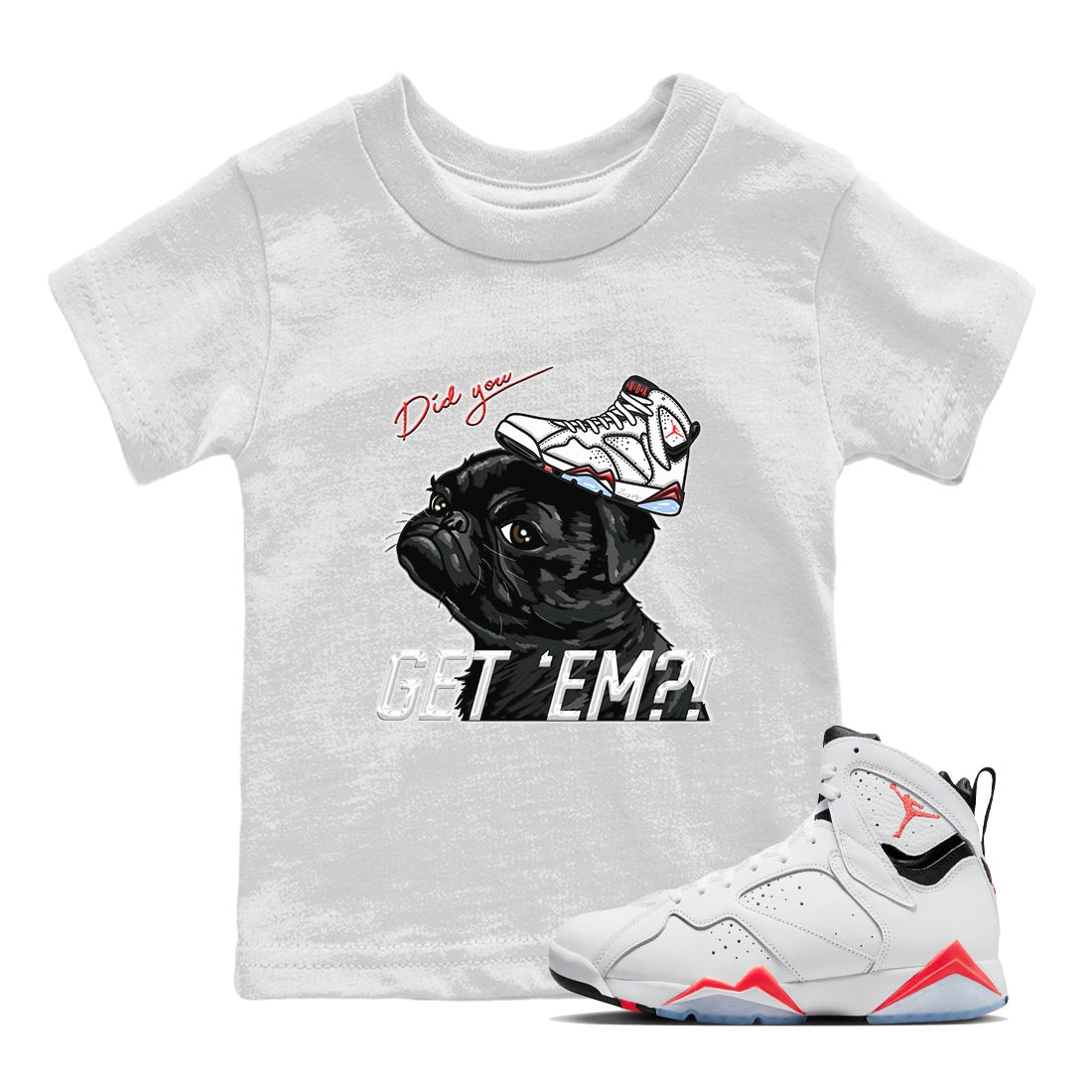 Pug Get Em snkmatch Tee Kids - Air Jordan 7 White Infrared