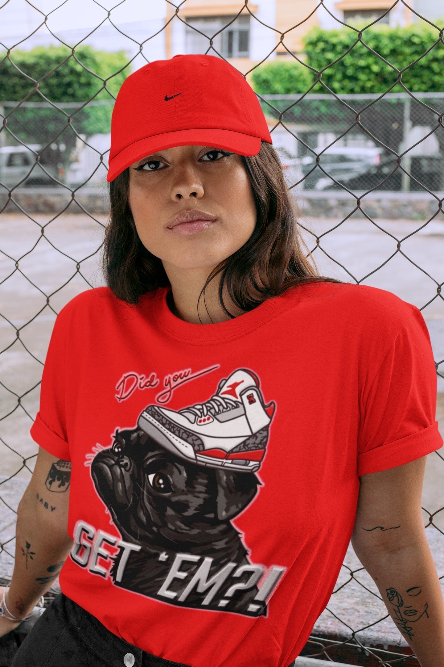 Pug Get Em Unisex Tops - Air Jordan 3 Fire Red