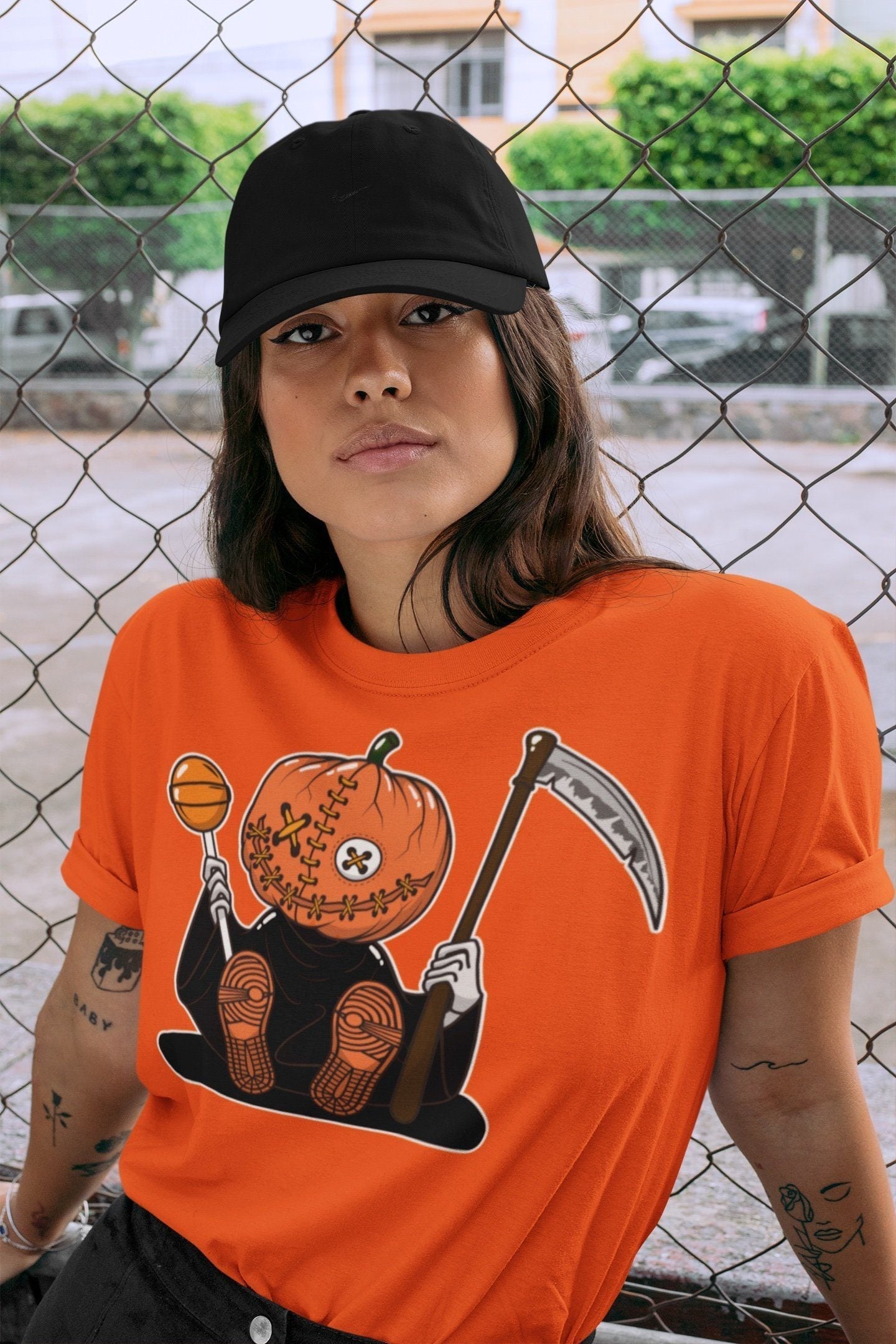 Pumpkin Head Unisex Tops - Air Jordan 1 Electro Orange