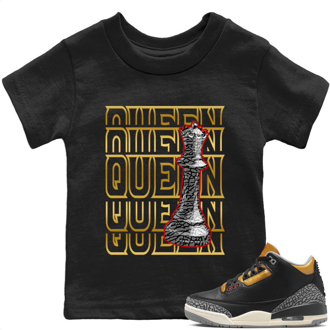 Queen Kids Tops - Air Jordan 3 Black Gold