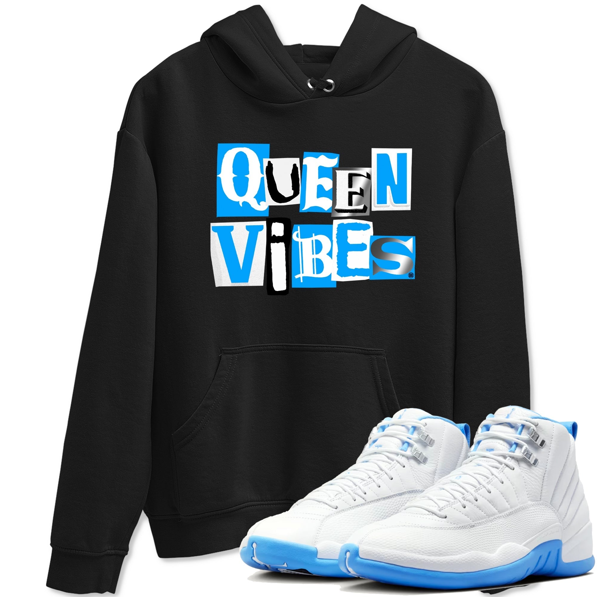 Queen Vibes snkmatch Tees - Air Jordan 12 White and University Blue