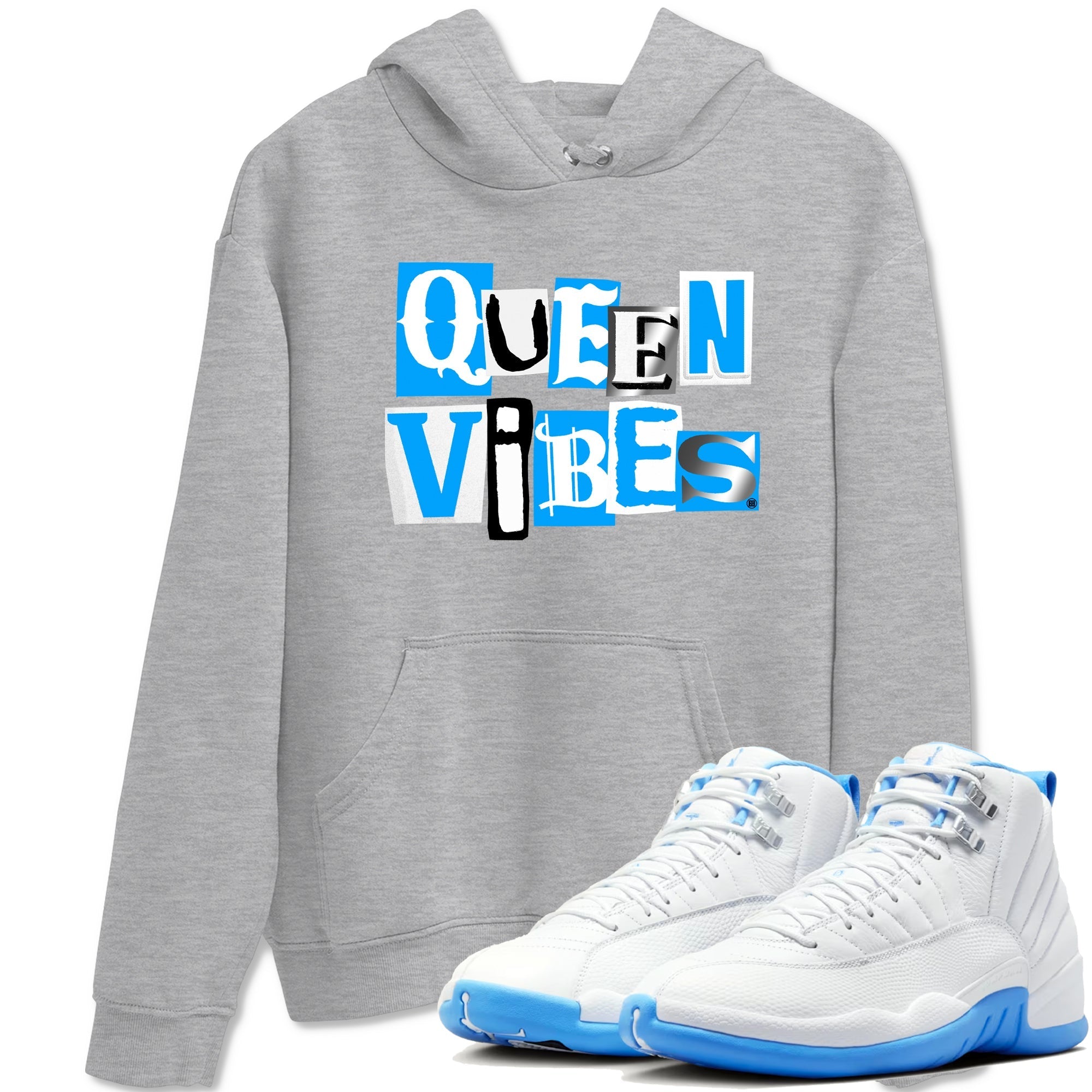 Queen Vibes snkmatch Tees - Air Jordan 12 White and University Blue