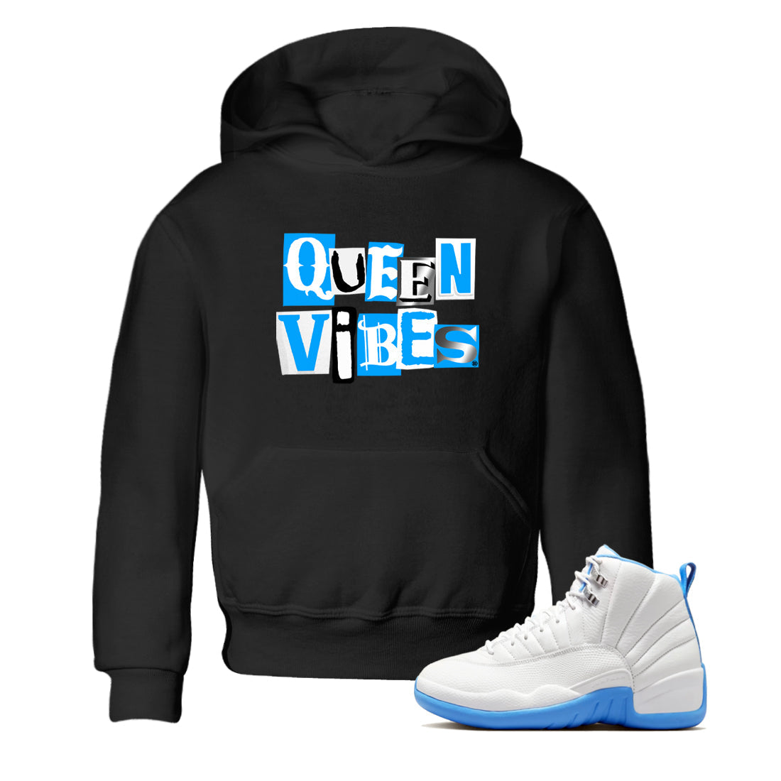 Queen Vibes snkmatch Tees Kids - Air Jordan 12 White and University Blue