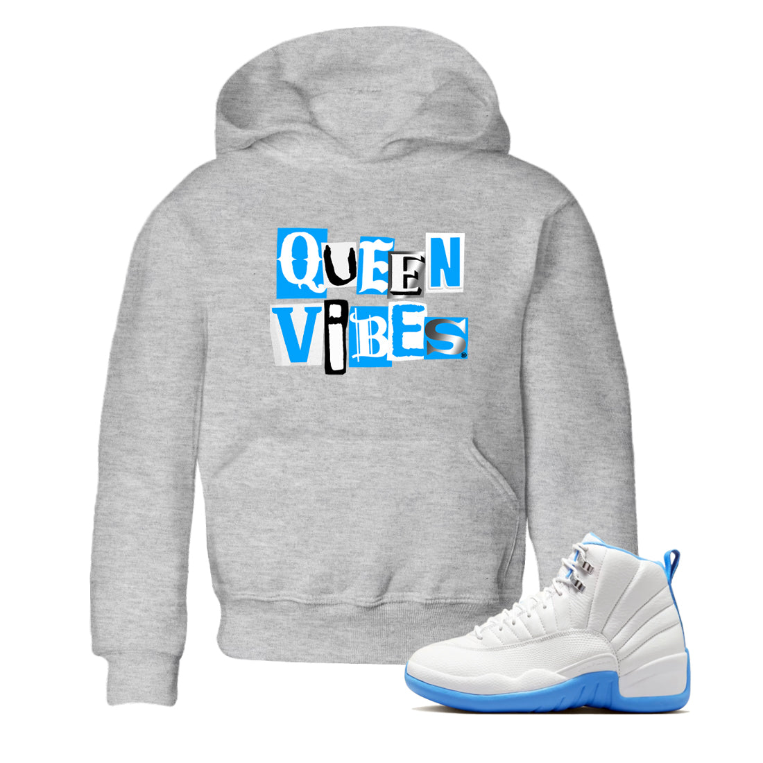 Queen Vibes snkmatch Tees Kids - Air Jordan 12 White and University Blue