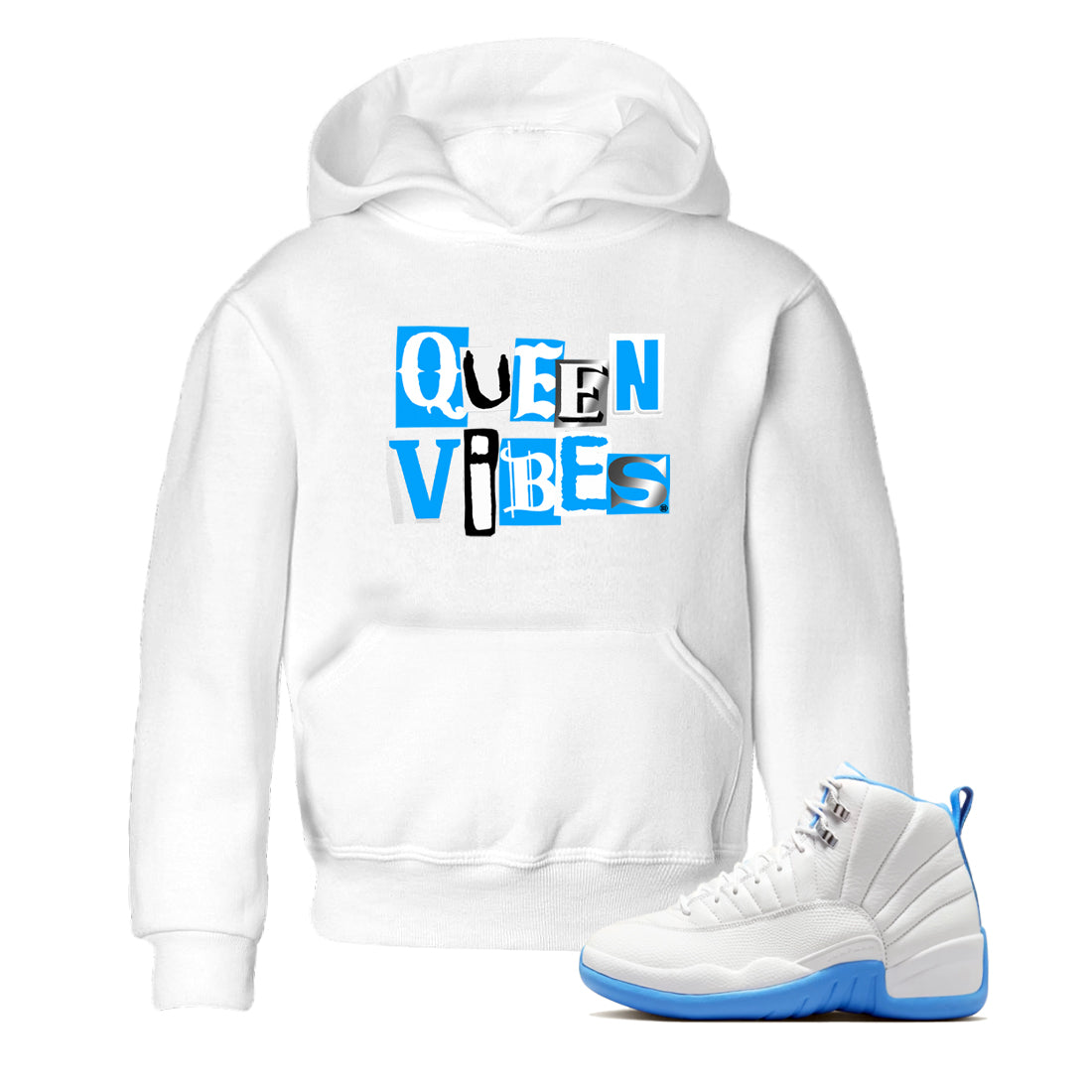 Queen Vibes snkmatch Tees Kids - Air Jordan 12 White and University Blue