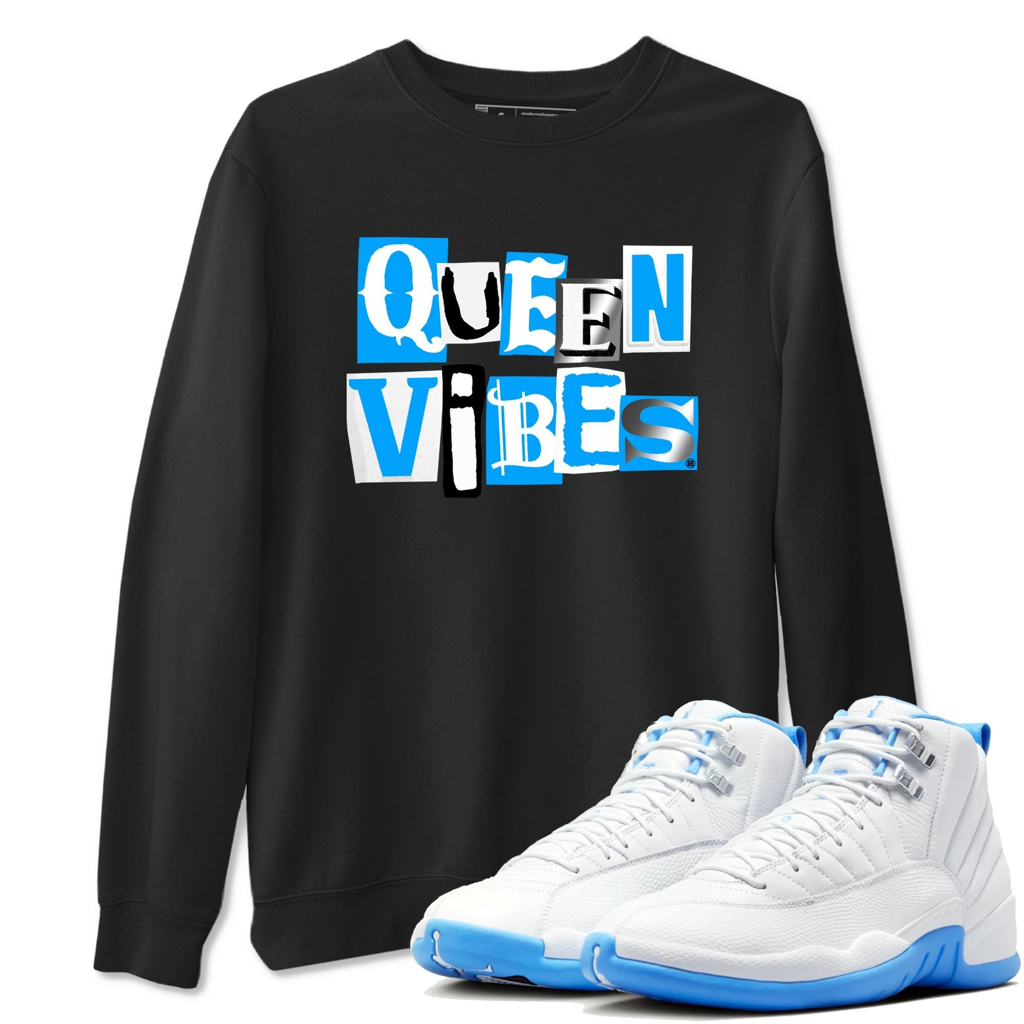 Queen Vibes snkmatch Tees - Air Jordan 12 White and University Blue