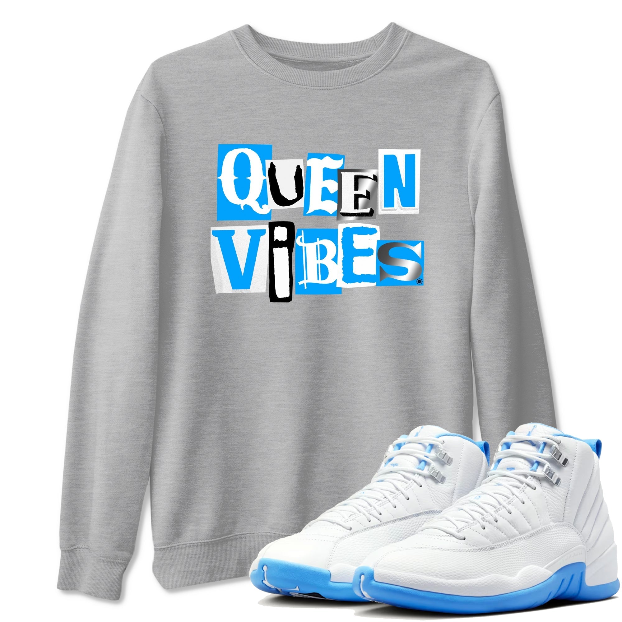 Queen Vibes snkmatch Tees - Air Jordan 12 White and University Blue