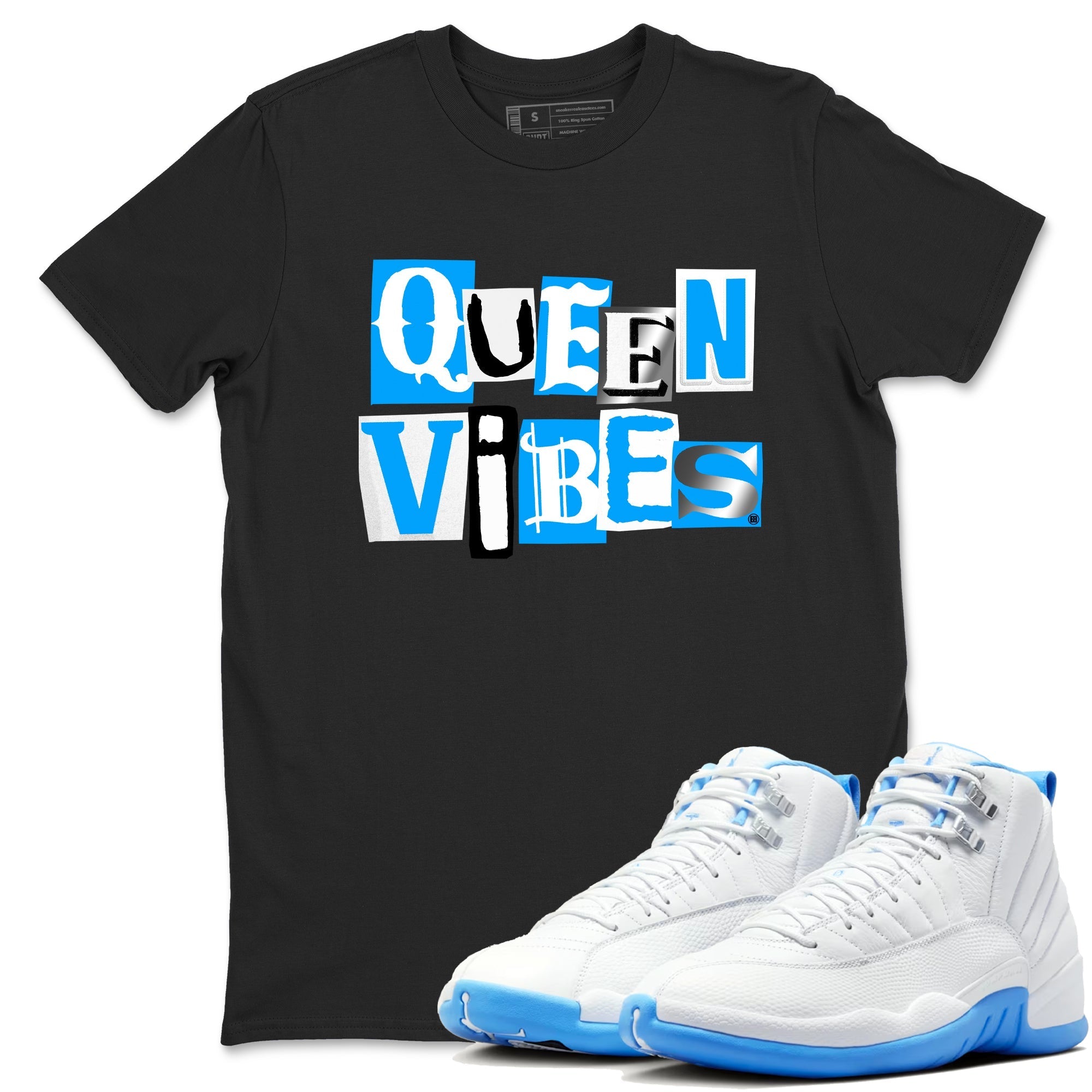 Queen Vibes snkmatch Tees - Air Jordan 12 White and University Blue