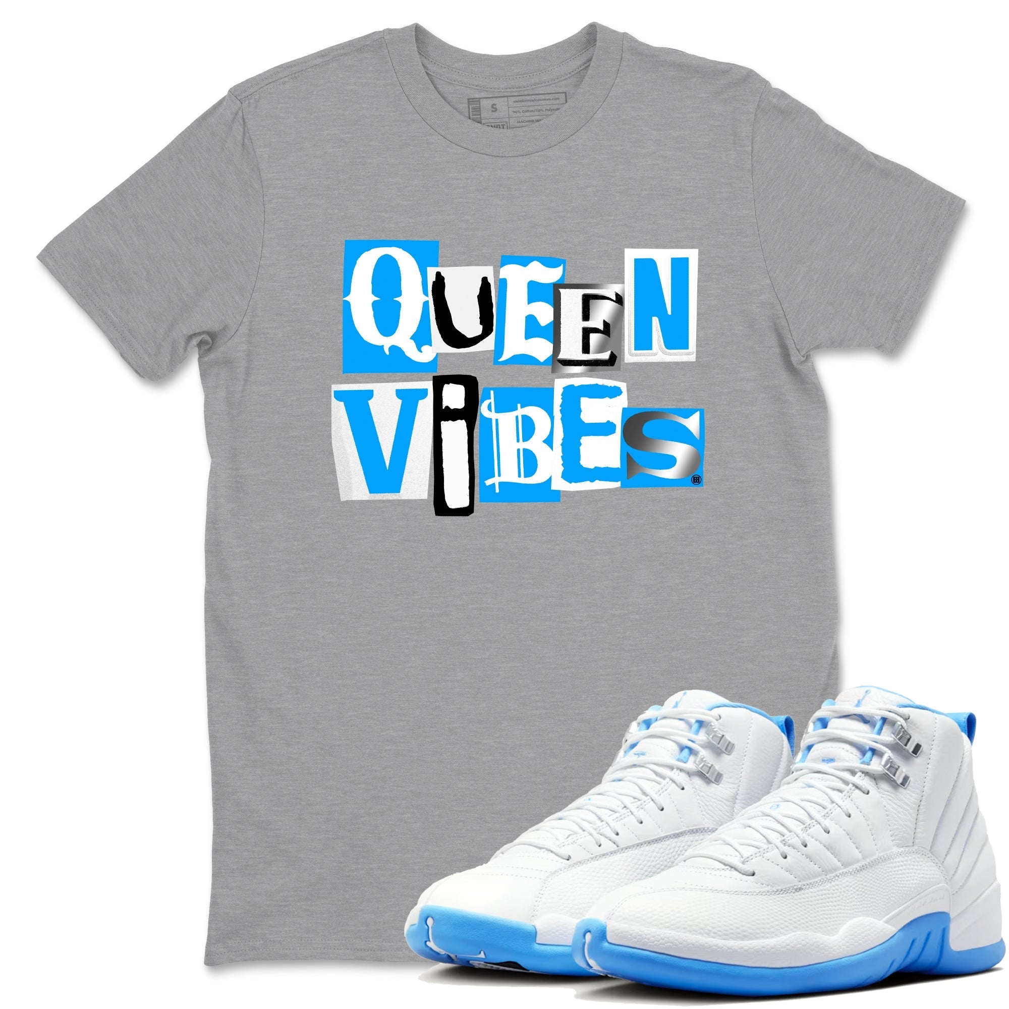 Queen Vibes snkmatch Tees - Air Jordan 12 White and University Blue