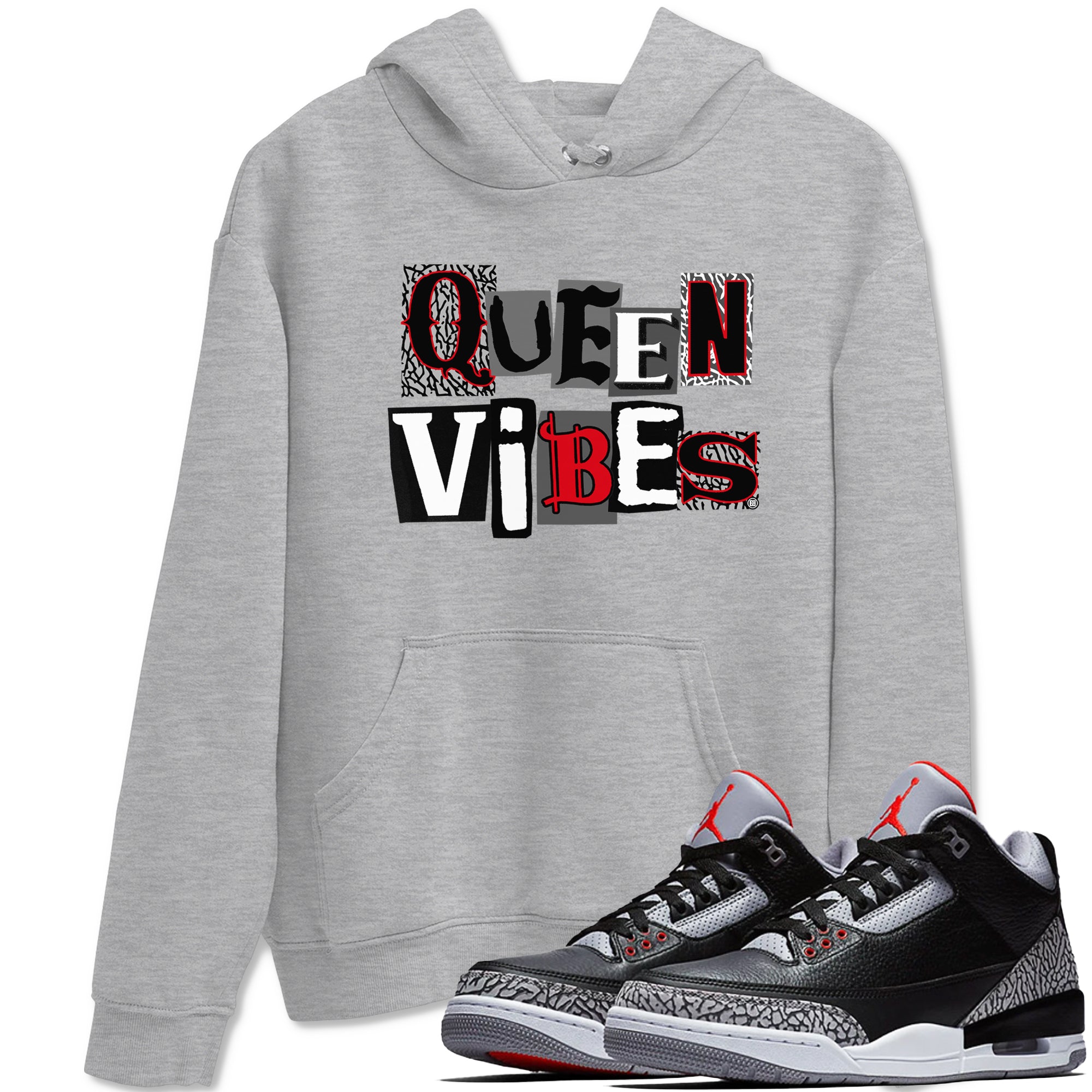 Queen Vibes snkmatch Tees - Air Jordan 3 Black Cement