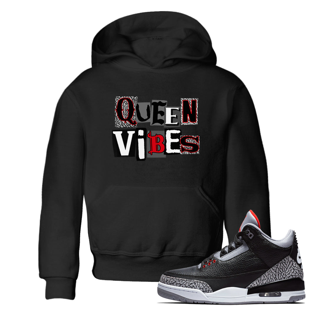 Queen Vibes snkmatch Tees Kids - Air Jordan 3 Black Cement