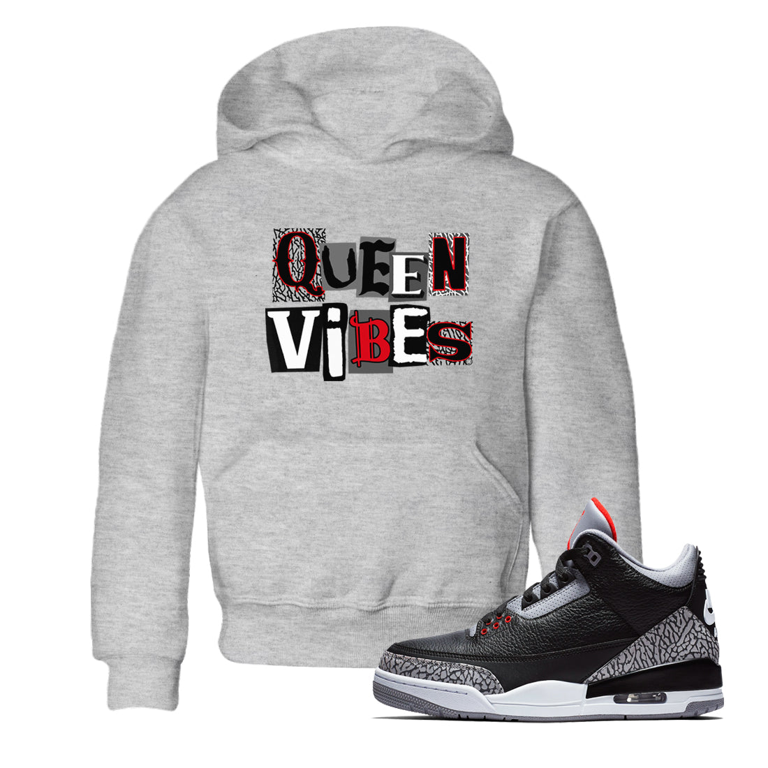 Queen Vibes snkmatch Tees Kids - Air Jordan 3 Black Cement