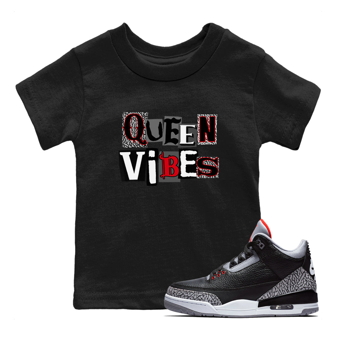 Queen Vibes snkmatch Tees Kids - Air Jordan 3 Black Cement