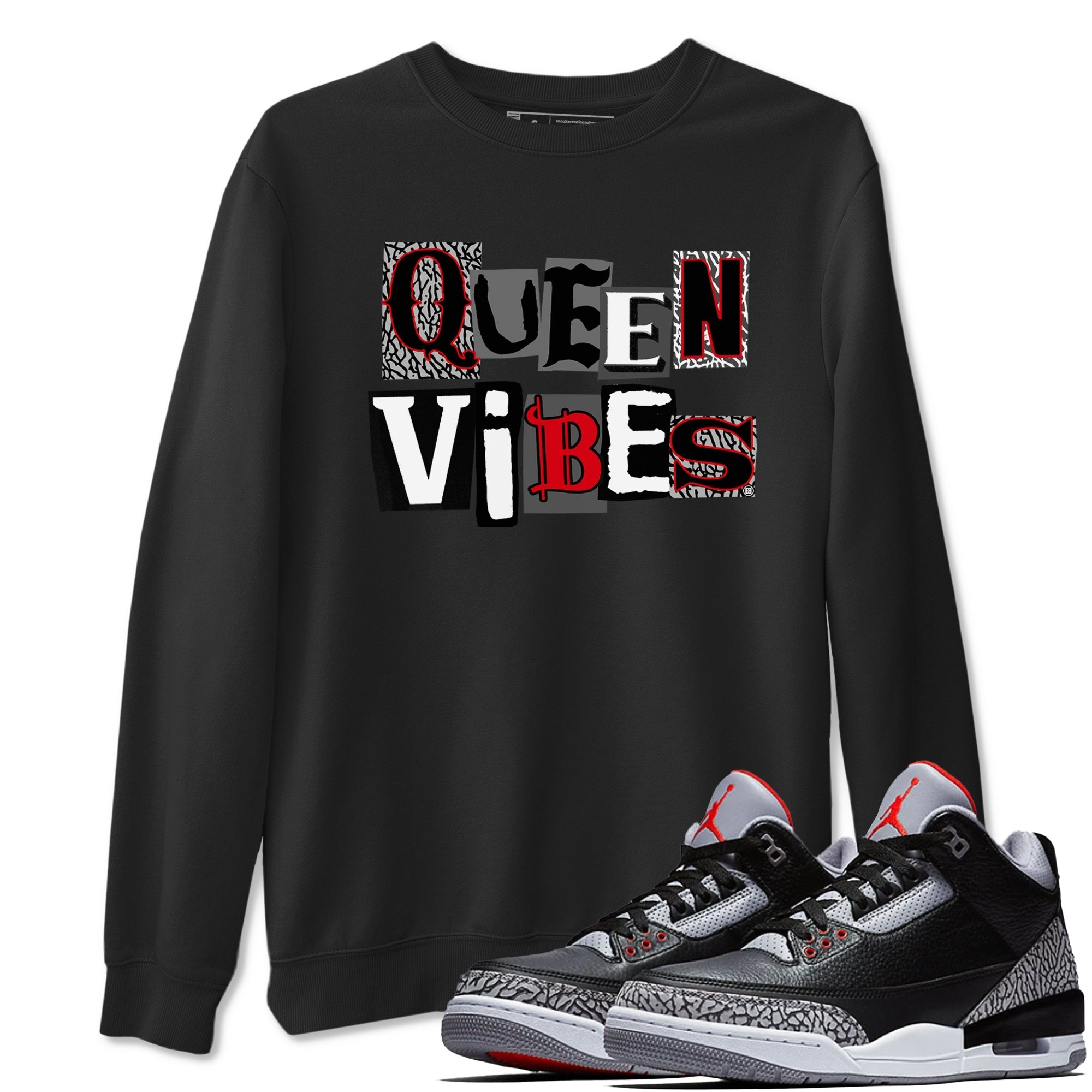 Queen Vibes snkmatch Tees - Air Jordan 3 Black Cement