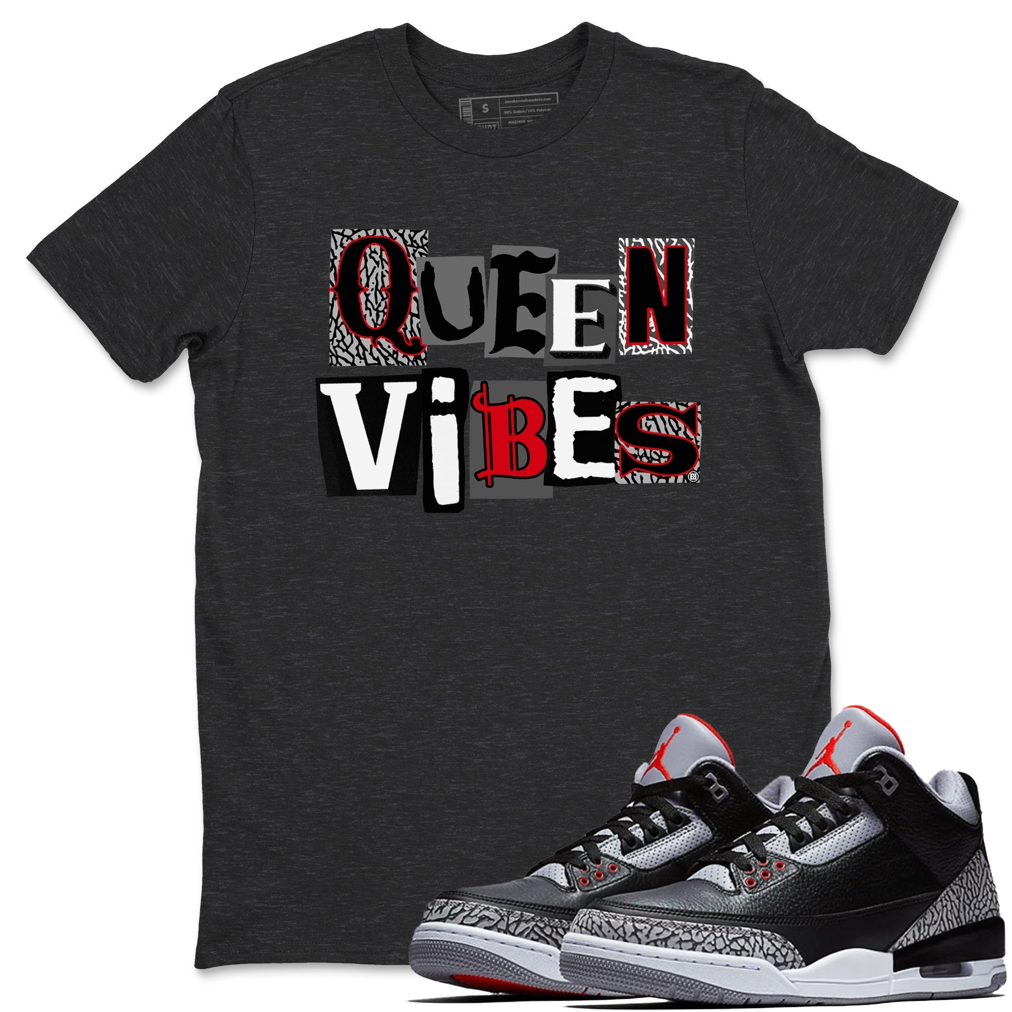 Queen Vibes snkmatch Tees - Air Jordan 3 Black Cement